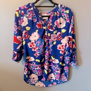 Yumi Kim | Blue floral 3/4 tie sleeve blouse